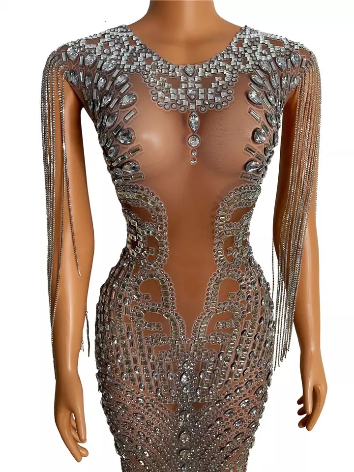 Sparkly Diamond Dress - Sexy Evening Gown with Fringe
