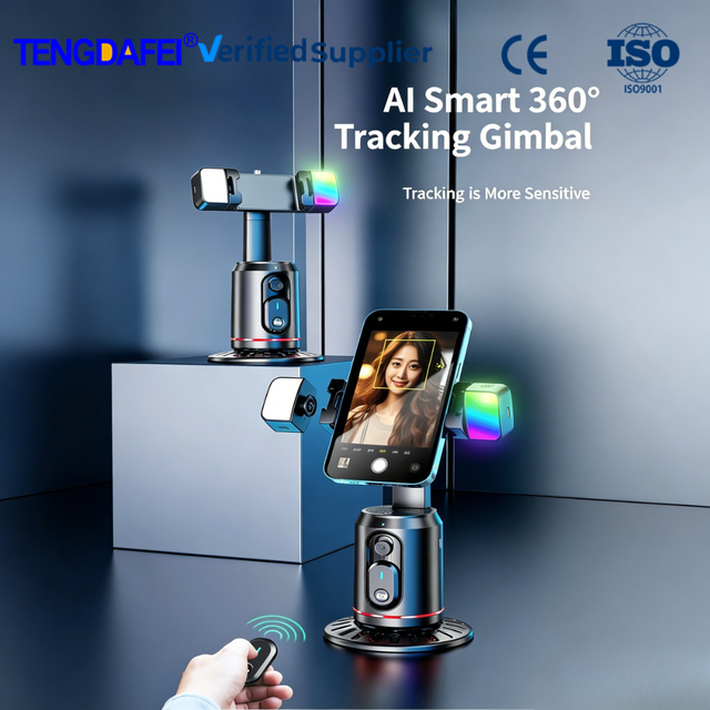 Rechargeable 360 Auto Face Tracking Phone Holder Built-in Fill Light No App Needed for Vlogging Live Streaming Video Recording