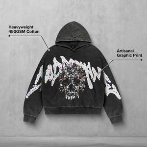 Hot Sale Trending Y2K Skull Rhinestone DTG Print Acid Wash Heavyweight Oversized Hoodie <b>Men</b> Vintage Streetwear Gothic Pullover - Product Image 6