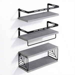 Industrial Metal Wall Mounted Floating <b>Shelves</b> with Wooden Boards Modern Rustic Storage Organizer - Product Image 2