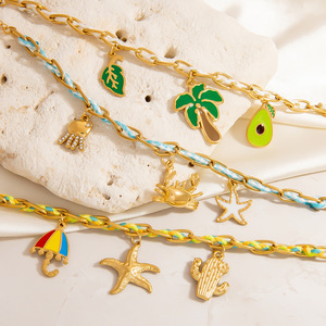 Pulsera de Moda con Dijes de Aleación de Zinc, Elementos Oceánicos, Estrella de Mar, Palmera, Colgante en Color Oro de 18K, Joyería Unisex - Product Image 2