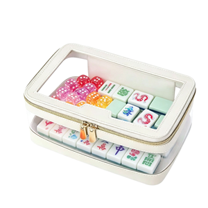 Kotak Penyimpanan Poker Mahjong Lipat PU Logam Melamin Modern Mewah Kapasitas Besar, Kotak Organizer Perjalanan Portabel untuk 4 Pemain - Product Image 1