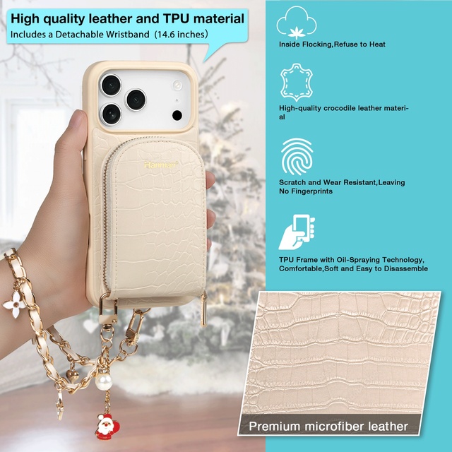Factory Custom Luxury Designer Gorgeous Leather Crossbody Phone Case Metal Strap Shockproof Waterproof Card Holder for 13