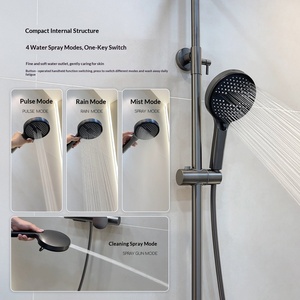 Xinxi New Minimalist Brushed Gunmetal Wall <b>Mount</b> Shower Set Home Use All-copper Bathroom Pressurized Cold + Hot Water Mixer Top - Product Image 6