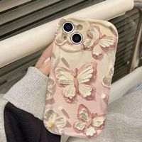 Coque de téléphone motif papillon peint à l'huile pour iPhone 16 15 17 Pro Max 14 13 12, motif crème, coque arrière Funda