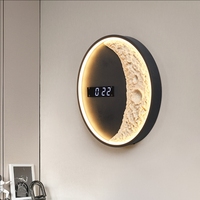 Lampu Dinding Bulan Modern Kreatif untuk Kamar Tidur, Lampu Ambient Bulan di Samping Tempat Tidur, Lampu Dinding Latar Belakang Ruang Tamu dengan Jam