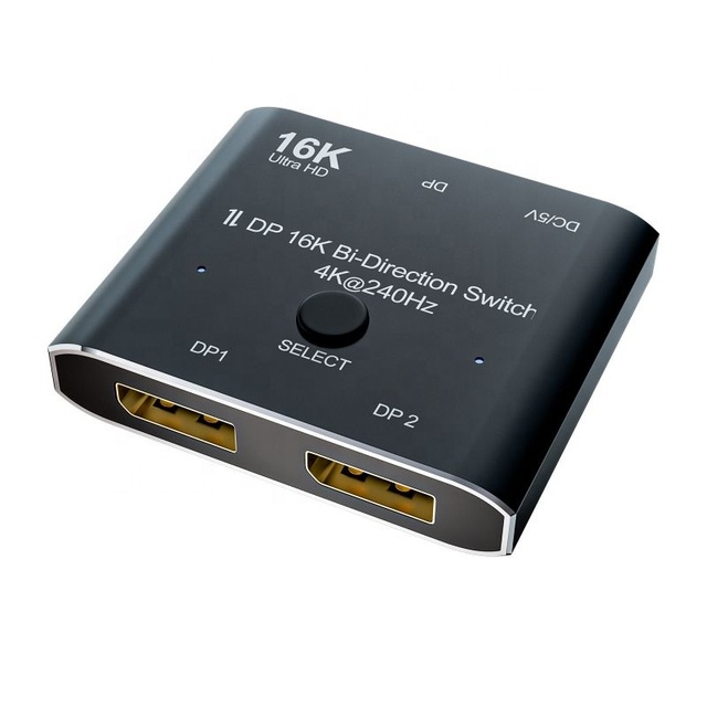 Xput 2 Port Bidirectional DP Video Switcher Support 16K 60Hz 8K 60Hz 4K 144Hz 240Hz 1 in 2 Out 2 in 1 Audio Video Splitter