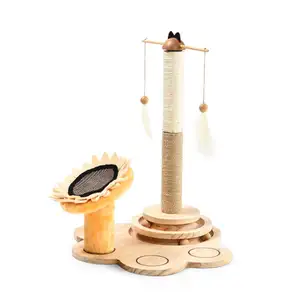 턴테이블 장난감 해바라기 고양이 발톱 스크래처 폴 꽃걸이 타워 고양이 나무 가구 브라운