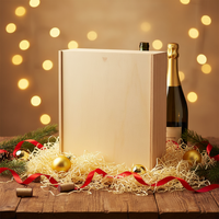 Paulownia-Holz 3-Flaschen Wein- und Champagner-Geschenkbox mit Verpackungsstrohhalmen Festliche Partygeschenke Weinbox mit Schiebedeckel