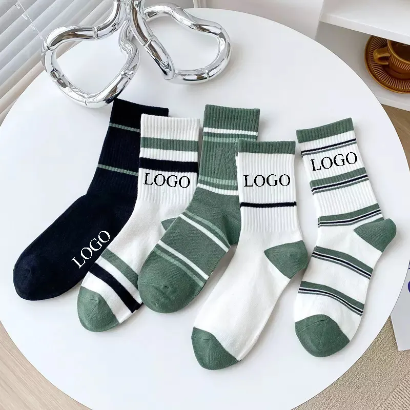 Stripes Style Thick Terry Sole Long Compression Leg Fashion Custom Embroidery Logo Sports Socks
