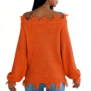 เสื้อสเวตเตอร์แฟชั่นสำหรับผู้หญิง แขนยาว คอวี แต่งลูกไม้ สีพื้น สำหรับฤดูใบไม้ร่วง/ฤดูหนาว - Product Image 5