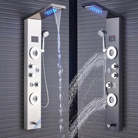 Panneau de douche à LED or Cascade Pluie Douche Robinet Set SPA Massage Jet Bain Douche Colonne Affichage Température Mitigeur Tour