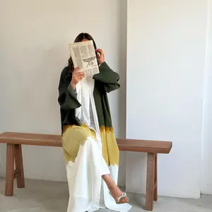 Abaya Set Hồi Giáo Quần Áo 2 Mảnh Tie-Dye Dresses Kimono Kaftan Dài Maxi Mở Gradient Màu Sắc Hồi Giáo Phụ Nữ Abaya Với Bên Trong