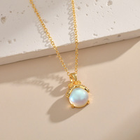 Collier tendance 2026 en acier inoxydable plaqué argent avec chaîne à maillons, pendentif opale motif animal, joli bijou cadeau pour anniversaire