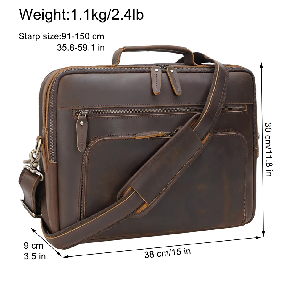 TIDING Dropshipping กระเป๋าหนังเครซีฮอร์สสำหรับผู้ชาย,กระเป๋าใส่แล็ปท็อปขนาด15.6นิ้วกระเป๋าเอกสารสำนักงานธุรกิจหนังแท้