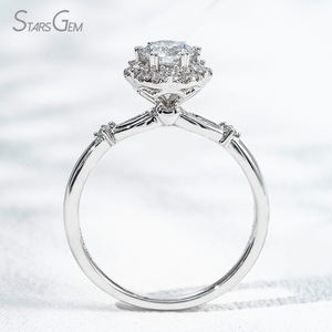 Starsgem 0.6ct 5,2mm redondo brillante corte laboratorio cultivado diamante 18K oro blanco Halo clásico anillo de compromiso 3,2g - Product Image 4