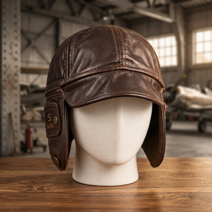Gorro de Aviador de Cuero Marrón Safflii para Hombre, Gorro de Invierno con Orejeras, Estilo Vintage Casual - Product Image 3
