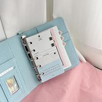 Carnet à spirales M5 en denim rose, journal esthétique DIY rechargeable pour étudiants, agenda de voyage portable avec pages vierges sans décoration