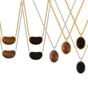 Light Luxury Retro Geometric Tiger's Eye Pendant Necklace Women Simple Temperament Niche Clavicle <b>Chain</b> Stainless Steel Jewelry - Product Image 5