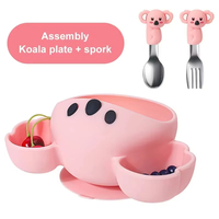 Assiette portable personnalisable pour enfants en forme de koala Assiette d'alimentation en silicone pour bébés Ensemble pour tout-petits Bol à ventouse résistant à la chaleur avec cuillère et fourchette