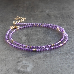 Collana girocollo Zooying con perline di ametista naturale delicata, collana con pietra portafortuna di febbraio per donna - Product Image 5