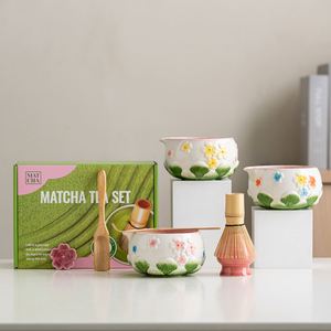 7 Pcs Relief Sakura Matcha Bowl <b>Set</b> Colorful Flower Shape <b>Tea</b> Matcha Chawan Tool <b>Set</b> with Mouth, Salad Bowl, <b>Tea</b> Whisk <b>Set</b> - Product Image 4