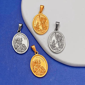 Pendentif Saint <span class=keywords><strong>Gabriel</strong></span> plaqué or, médaille en acier inoxydable Saint Raphaël Archange, pièce de monnaie, priez pour nous, bijoux religieux pour femmes et hommes - Product Image 2