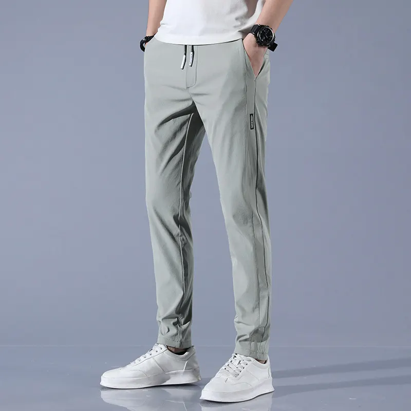 Custom OEM Men's Ice Silk Trousers Solid Color Mid-Waist Loose Breathable Straight-Leg Casual Pants Thin Quick-Drying Sports Pan