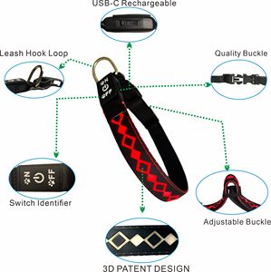 Collier LED pour animaux de compagnie rechargeable par USB, à motif de patte de chien 3D, en sangle de polyester et de caoutchouc confortable, très vendu - Product Image 3