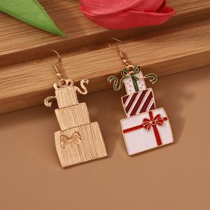 Pendientes colgantes de aleación con esmalte chapado en oro para mujer, joyería de moda linda, 6.2cm, caja de regalo de Navidad - Product Image 3