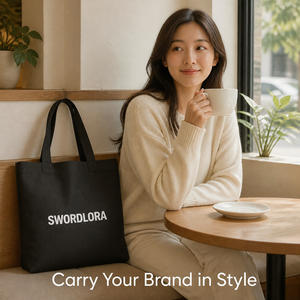Sac fourre-tout en toile noire écologique personnalisé avec logo, poignée en corde, sac de courses robuste, vente en gros - Product Image 2