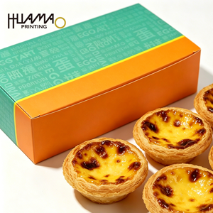 Custom Printed Foldable Egg Tart <b>Box</b> Portable Handle Bakery Packaging <b>Box</b> For Cookies Muffin Puff Macaron <b>Cupcake</b> - Product Image 1