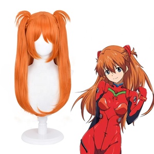 Perruque de cosplay <span class=keywords><strong>Asuka</strong></span> <span class=keywords><strong>Langley</strong></span> <span class=keywords><strong>Soryu</strong></span> en gros, 65 cm de long, orange, lisse, en EVA, perruque synthétique d'anime avec deux queues de cheval - Product Image 1