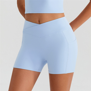 YWQ0303 Bestseller Damen High-Waist Crisscross Yoga-Shorts Po-Lifting Gym-Shorts mit Seitentaschen - Product Image 3