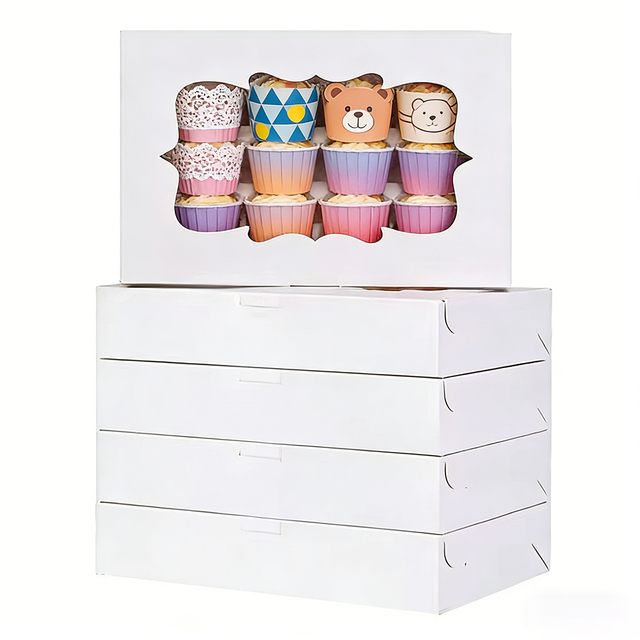 Wholesale Food Grade White Card Cupcake Boxes Display Windowed Dessert Gift Boxes Bakery Packaging for Afternoon Tea