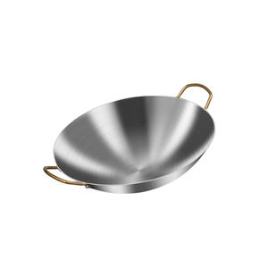 Wok de acero inoxidable de doble asa, 20L, fondo redondo engrosado para carbón y gas, sin recubrimiento, olla universal para chef - Product Image 1