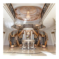 Escalier en arc en acier et bois avec balustrade en verre trempé et structure en acier inoxydable, sûr, durable et écologique