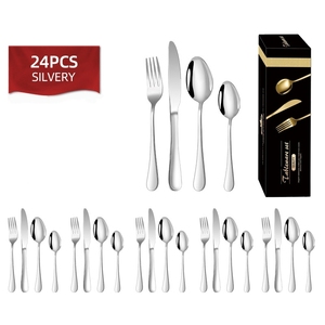Vente en gros, lot de <span class=keywords><strong>24</strong></span> couverts en acier inoxydable, ensemble de couteaux, fourchettes et cuillères pour la cuisine occidentale, ensemble cadeau - Product Image 6