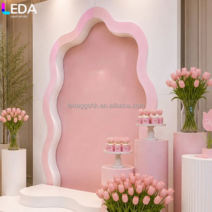 ฉากหลังอะคริลิคสีชมพูสำหรับงานปาร์ตี้ในร่ม LEDA รุ่นโมเดิร์น แบบถอดประกอบได้ ประกอบเข้าด้วยกันได้ พร้อมผ้าลูกไม้สำหรับตกแต่งผนังสำหรับงานแต่งงาน - Product Image 2