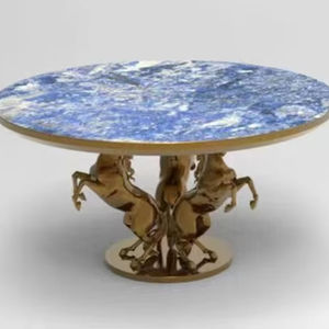 Tavolo da pranzo rotondo nobile e <span class=keywords><strong>reale</strong></span> lussuoso marmo rotondo fuso con ottone tavolo da pranzo personalizzato a forma di cavallo dorato - Product Image 1