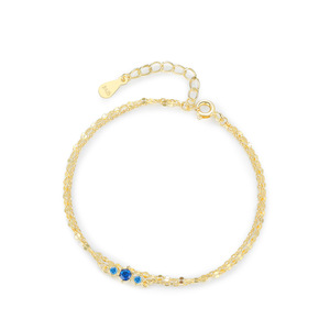 Bracelet en argent sterling S925 avec zircon bleu rond et chaîne dorée pour femme, bijou de mode quotidien, version cuivre personnalisable - Product Image 1