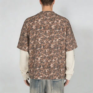 T-shirt mimetica oversize personalizzata a doppio strato a maniche lunghe in cotone pesante da 320 g/m² con spalle scese - Product Image 5