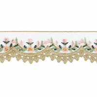 Ruban en dentelle à mailles de 6,5 cm de large, broderie florale couleur or champagne, pour robes, costumes, travaux manuels de couture, accessoires de décoration