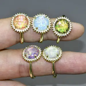 New Dreamy Color Light Blue Red Violet Green Shine Opal Open Adjustable Brass Metal Finger Rings For Summer Women Jewelry