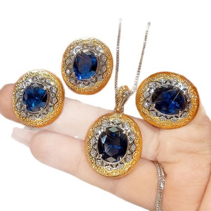 Vintage Eco-friendly Copper Blue Cubic Zirconia <b>Jewellery</b> Sets 10*12-8*10mm Royal Blue Zircon Necklace Earrings Matching Set <b>Tu</b> - Product Image 2