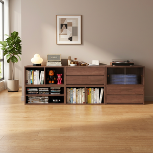 Bibliothèque moderne en bois avec étagères ouvertes et tiroirs pour chambre et salon - Product Image 3