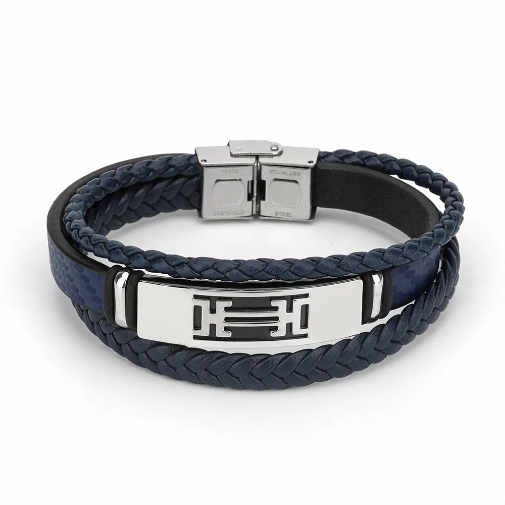 Bracelet en cuir bleu et noir, Simple, style, fait à la main, nouveau design, corde tressée