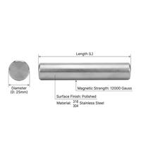 D25x300 mm - 150 °   Imán de Barra Resistente a Altas Temperaturas - Con Orificio para Tornillo en un Lado - Antioxidante y Hermético