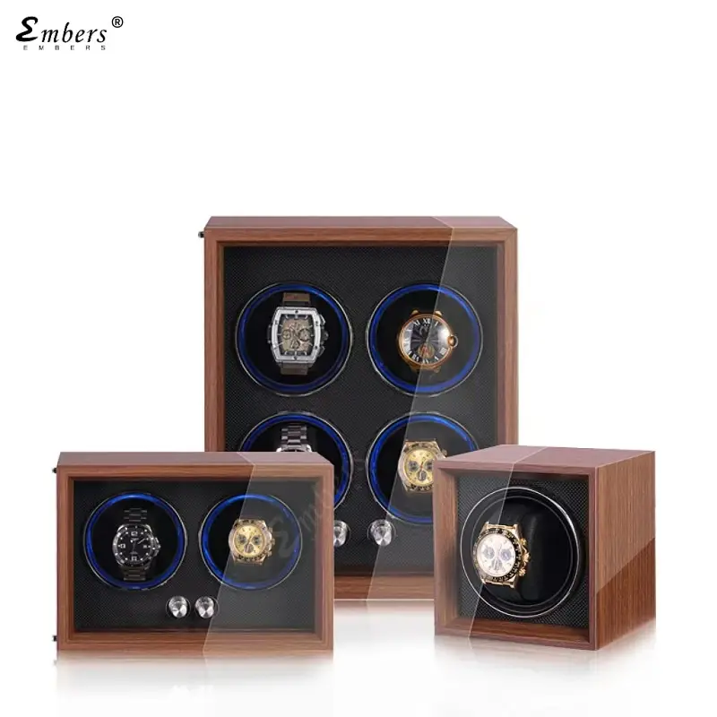 2024 New Embers Matter Black 1 2 Slots Watch Winder Wooden Shaker Watch Box Automatic Winder Storage Case Mabuchi Motor