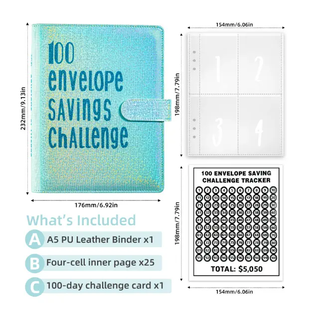 Customized Simple And Fun 100 Envelope Challenge Binder Cash Envelope Leather Cover A6 Budget Binder Budget Book